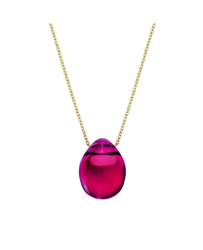 Lalique Jewelry - Cabochon Red Pendant With Gold Chein