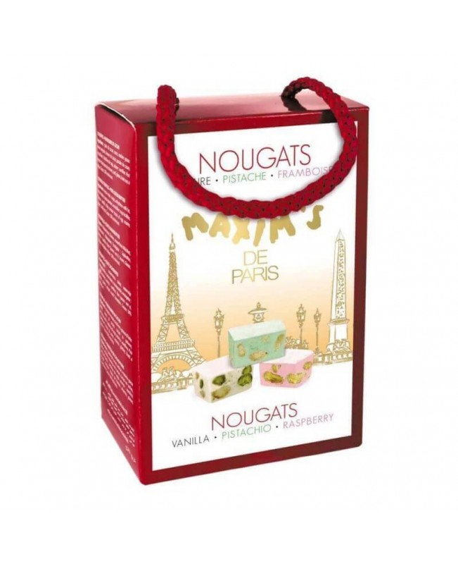 Maxim's de Paris Cardbox of 12 Nougats Vanilla, Pistachio & Raspberry 80g