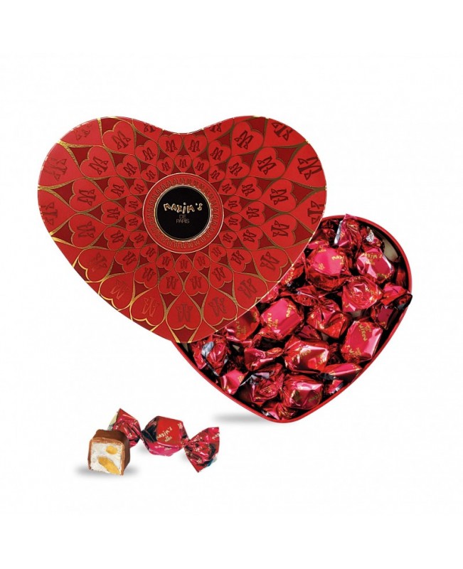 MAXIM'S DE PARIS - MILK CHOCOLATES & NOUGAT IN HEART TIN