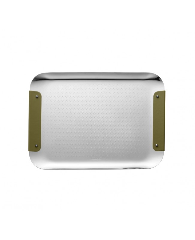 Christofle - Club Document Tray with Green Leather Handels - 32x23cm