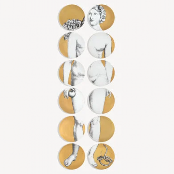 Fornasetti - Set of 12 Plates Lo Eva Whi...
