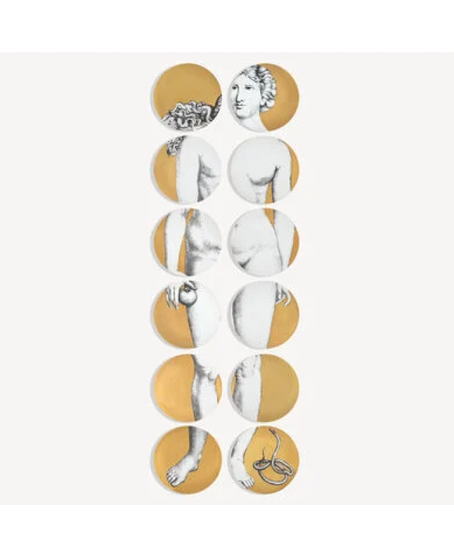 Fornasetti - Set of 12 Plates Lo Eva White/Black/Gold