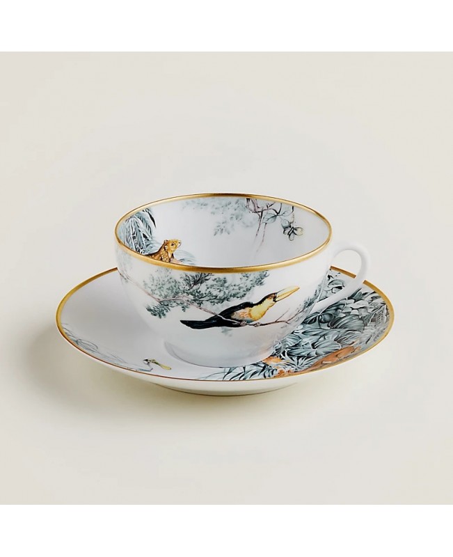 Hermes - Carnets d'Equateur Breakfast Cup & Saucer S/2