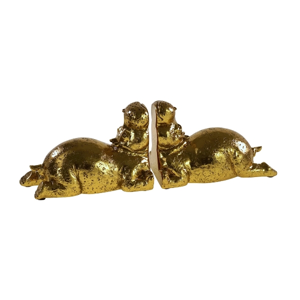 WNR - Bookends - Gold Hippos