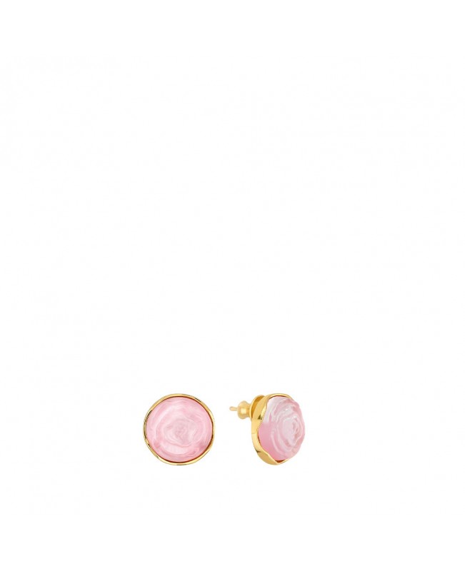 Lalique Jewelry - Pivoine Earrings Pink pearly on clear crystal, 18 carats yellow gold plated