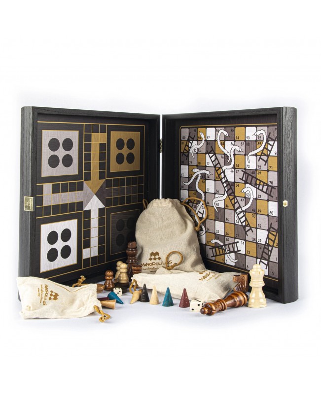 Manopoulos - Chess/ Backgammon/Ludo/snakes Walnut Wood