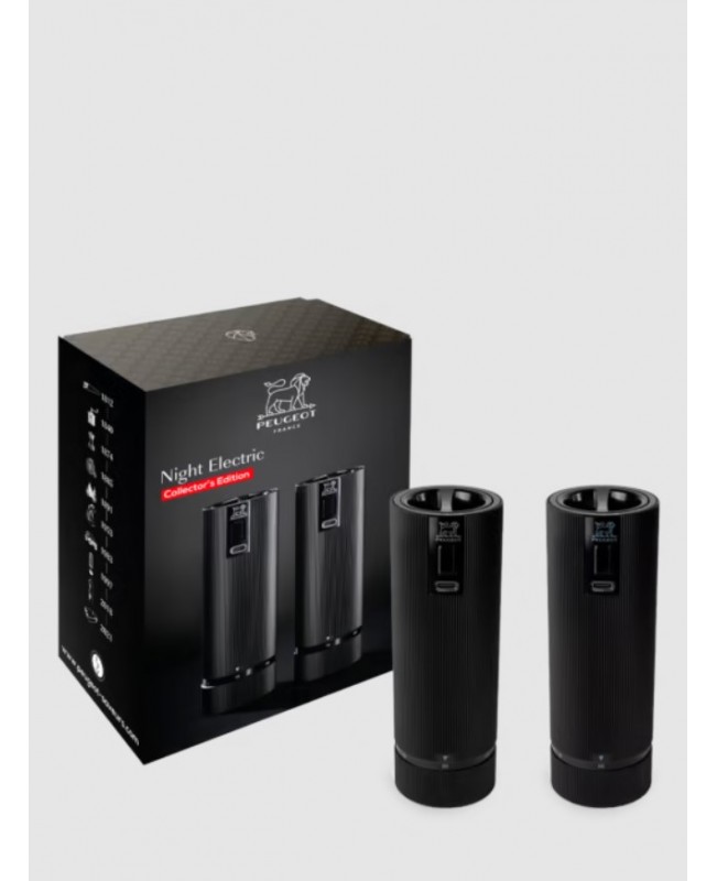 Peugeot - Night Electric Salt & Pepper Mill 18cm Set of 2 Black 