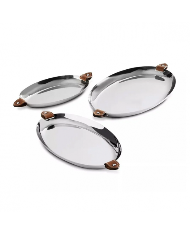 Ralph Lauren - Wyatt Steel & Saddle Leather Oval Serving Tray