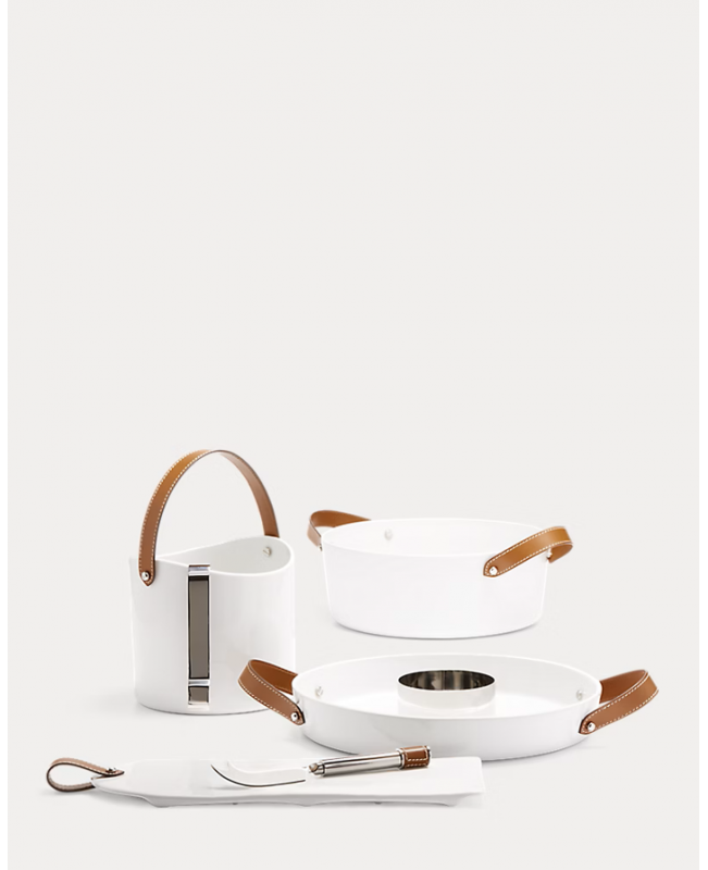 Ralph Lauren - Wyatt Porcelain & Saddle Leather Ice Bucket With Tongs