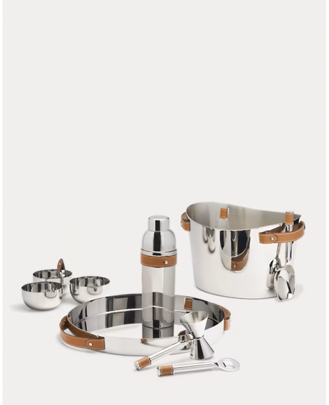 Ralph Lauren - Wyatt Steel & Saddle Leather Round Serving Tray