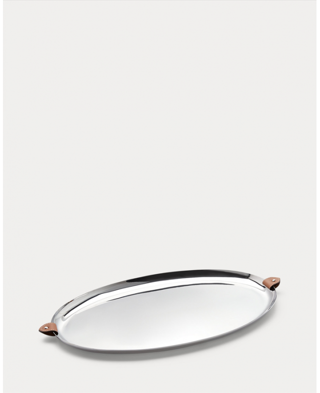 Ralph Lauren - Wyatt Steel & Saddle Leather Oval Serving Tray