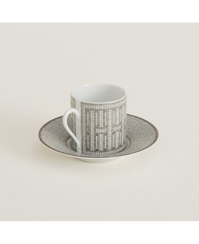Hermes - Mosaique Au24 Platine Coffee Cup & Saucer S/2