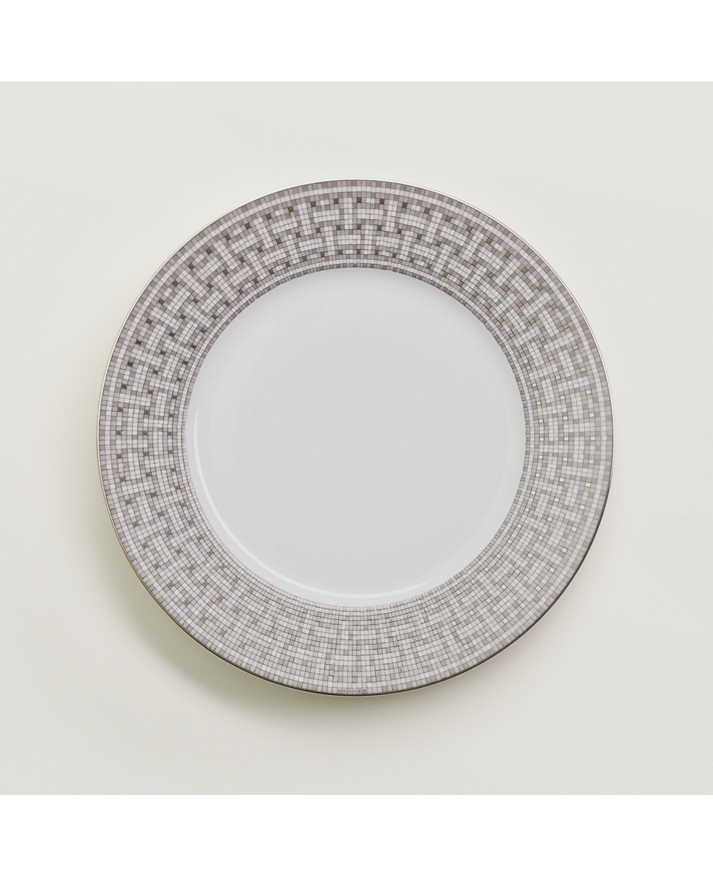Assiette Plate Hermès Fil D'Argent - Lot De 2, Porcelaine, Diamètre 28 Cm, Neuve (gravée S)