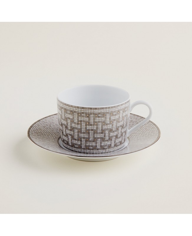 Hermes - Mosaique Au 24Platine Tea Cup & Saucer S/2