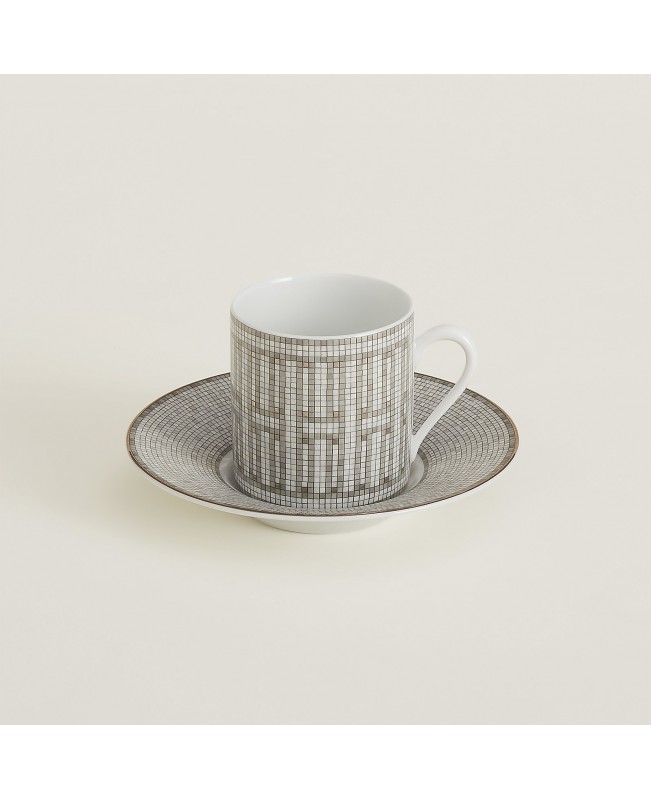 Hermes - Mosaique Au 24 Platine Coffee Cup and Saucer (Set of 2)