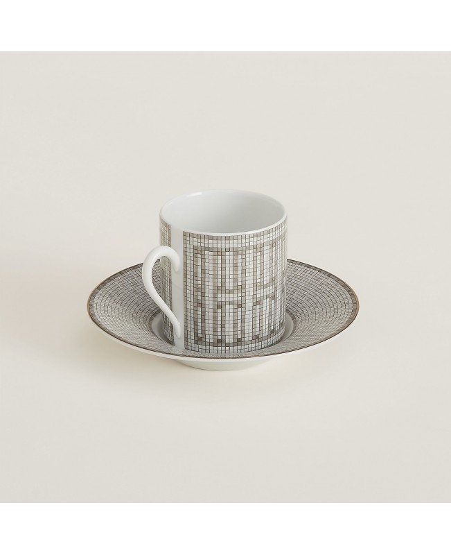 Hermes - Mosaique Au 24 Platine Coffee Cup and Saucer (Set of 2)