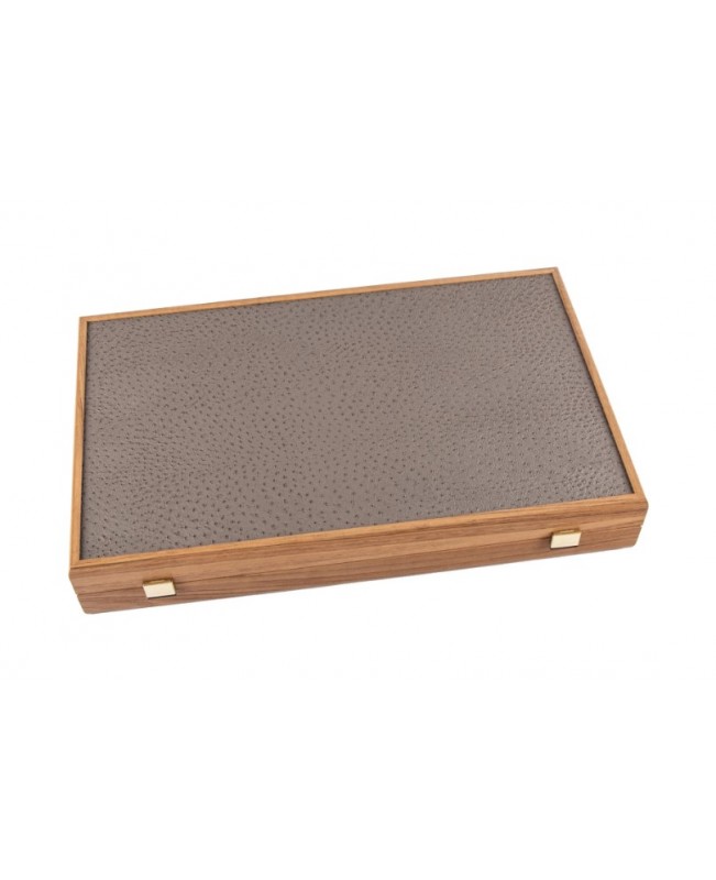 Manopoulos - Backgammon - Grey Beige Ostrich Tote - Leatherette Collection 