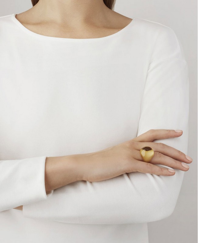 Lalique Jewelry - Cabochon Ring Yellow Clear Patin Crystal