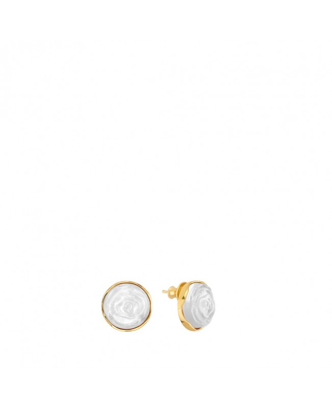 Lalique Jewelry - Pivoine Earrings White pearly on clear crystal, 18 carats yellow gold plated