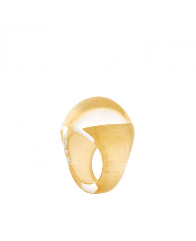 Lalique Jewelry - Cabochon Ring Yellow Clear Patin Crystal