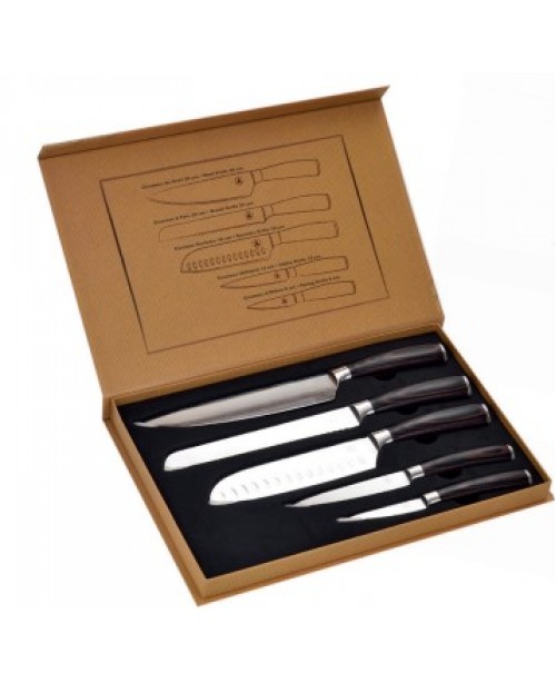Damascus Kitchen Knives Set of 5 - Lagui...